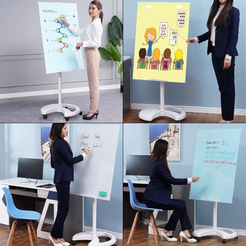 TRUNXUCL Magnetic White Board with Wheels, Rolling Whiteboard, Dry Erase Board with Stand, Adjustable Height and Angle(Blue,70x100cm/27.5x39in)