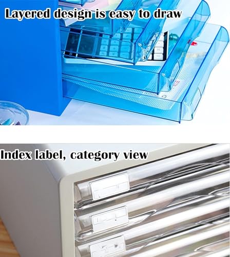 NUHSLF Multi Layer Transparent Drawer File Cabinet for A4 Office Storage White (Blue-One Size)