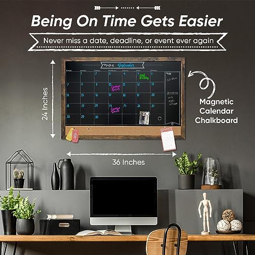 Loddie Doddie Framed Magnetic Chalkboard Calendar, Wall Decor, 36" x 24"