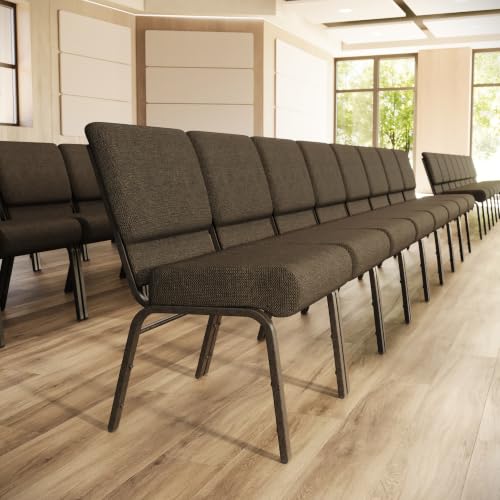 Flash Furniture 4 Pack HERCULES Series 21''W Stacking Church Chair in Brown Fabric - Gold Vein Frame