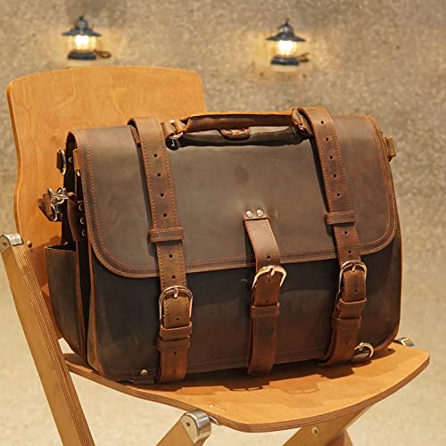 Polare Thick Full Grain Leather 16" Mens Briefcase Shoulder Messenger Bag