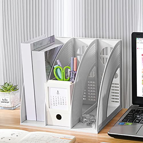 VRFTGHYJU A4 File Holder Desk Organizer - Compartmentalized Document Divider & Bookends, for Home Office Organization(Grey,3 Compartments)