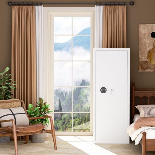 Bonusall 12-15 White Gun Safe for Rifles,Fireproof Gun Safe for Rifles and Pistols,Rifle Safes for Home with Digital Keypad,Adjustable Shelves & Handgun Pockets-White