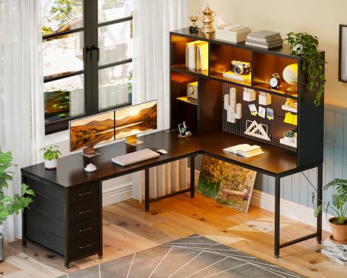 AODK 63" L Shaped Desk for Gaming and Working，Black