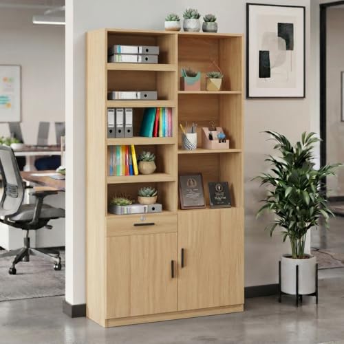 Vertical File Cabinet with Lock, 4 Slide-Out Trays & Adjustable Shelves
