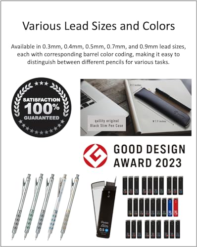 Graph Gear 1000 Mechanical Drafting Pencil Set (0.3mm / 0.4mm / 0.5mm / 0.7mm / 0.9mm), qullity original pen case
