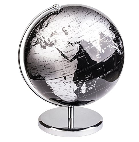Exerz 12 Inches Metallic Black World Globe Metal Base Desk Décor Study