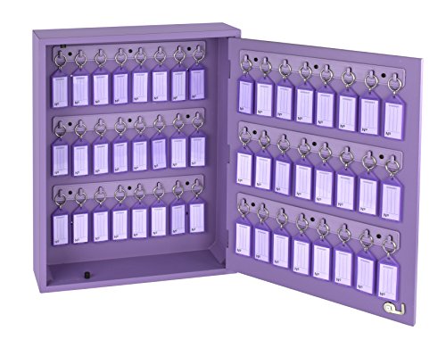 Acrimet 48-Key Cabinet with Lock, Wall Mount Wooden Key Organizer, Security Key Storage Box (48 Positions) with Numbered Hooks & Clear Purple Key Tags – Commercial & Home Use (Purple)