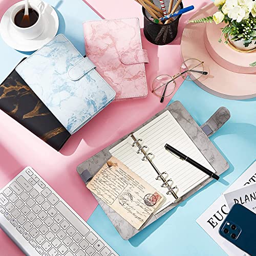 QERTYHKK A6 PU Leather Binder Budget Marble Refillable Notebook Cover, Loose Leaf Personal Planner with Magnetic Buckle