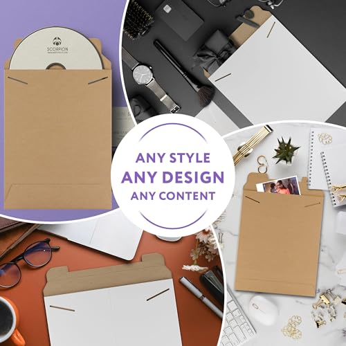 APQ Supply Natural Brown Tab Lock Rigid Mailers, 12.75 x 15 Inch. Pack of 100 Cardboard Envelopes for Photos, Documents. Sturdy Stay Flat Mailers with Tab Lock Closure. Hard Rigid Shipping Envelopes
