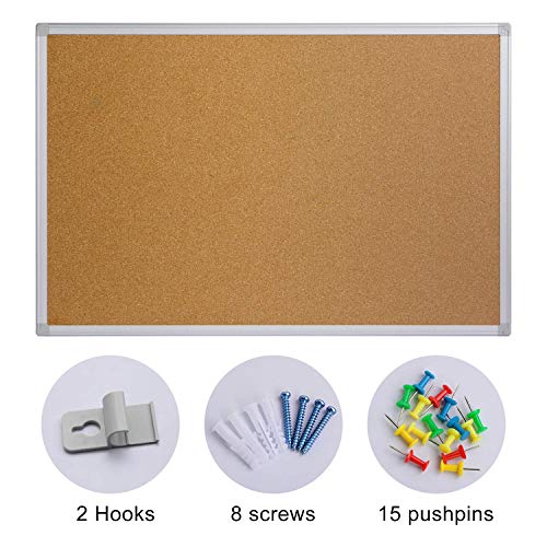 Board2by Bulletin Board 36 x 48, Silver Aluminium Framed 4x3 Large Wall Mounted Cork Office Notice Pin Board