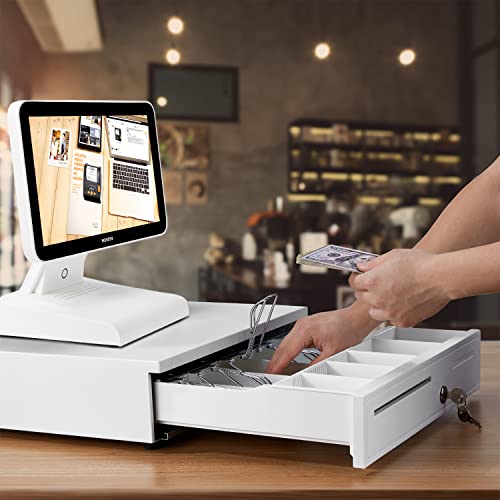 MUNBYN White Cash Register Drawer 16" White 5 Bill 5 Coin RJ11 RJ12