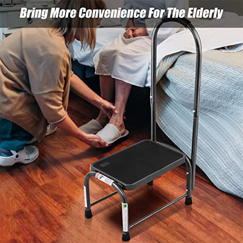 LIVIZA 330 lbs Heavy Duty Stool, Non-Slip Rubber Platform Office Step Stools, Shop Step Stool with Handle Handrail, Idea for Old People, Elderly Adults Gray
