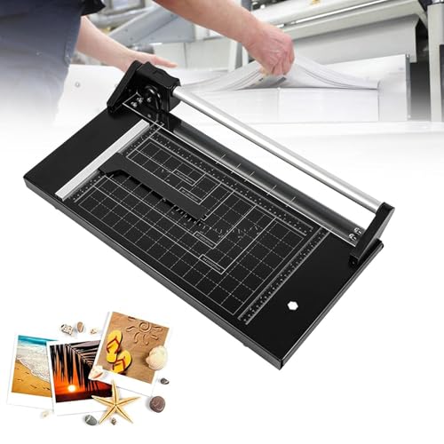 Heavy-Duty Rotary Paper Trimmer with Metal Base, Manual Paper Cutter, Precise Cutting, Compact Design for Home and Office,35cm