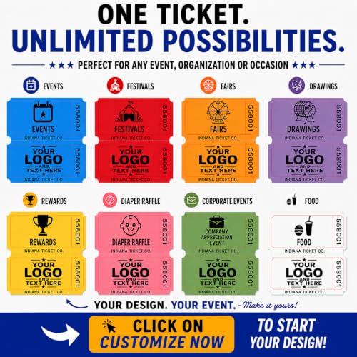 Custom Printed Raffle Tickets, 2x2 Double Roll, 2,000 Tickets, Made in USA