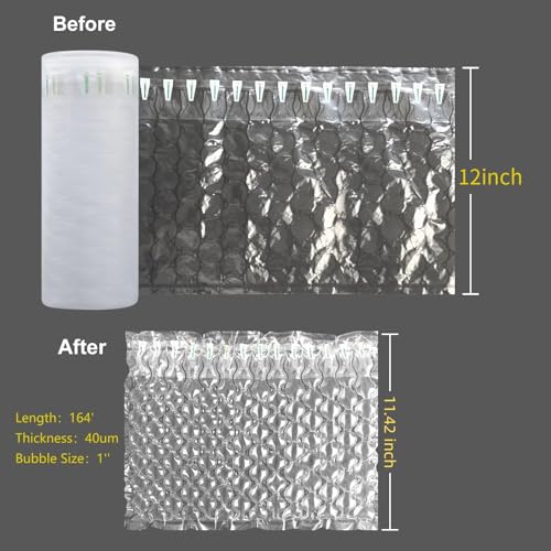 Hijelyn Inflatable Bubble Cushioning Wrap Roll Heavy Duty Bottle Shipper Protector Sleeve 12"x164' Large Size Air Bubbles Packing Supplies for Fragile Items, Air Pillows for Shipping Moving Packaging