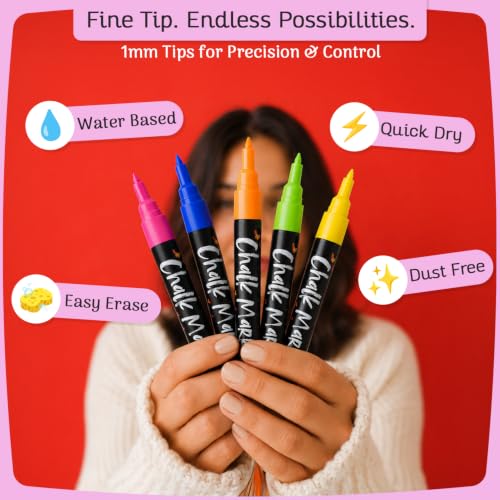 30 Extra Fine Tip Liquid Chalk Markers for Blackboard, Chalkboard, Window