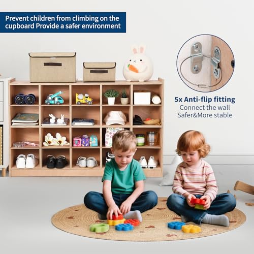 Naiveferry Wooden Cubby Storage Cabinet 20 Compartments - Kids Cubby Storage Organizer for Classroom Daycare Preschool Mudroom Lockers Coat Lockers, Natural