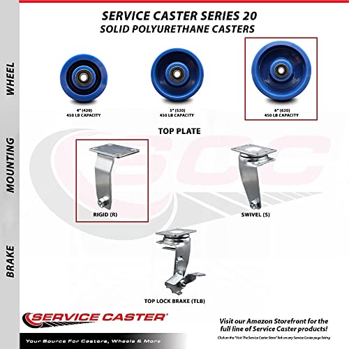 6 INCH Solid Polyurethane Caster Set with Roller Bearings 2 Swivel 2 Rigid