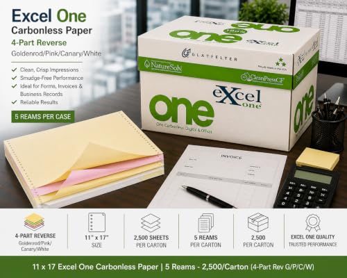 11 x 17 Excel One Carbonless Paper | 5 Reams - 2,500/Carton (4-Part Rev G/P/C/W)