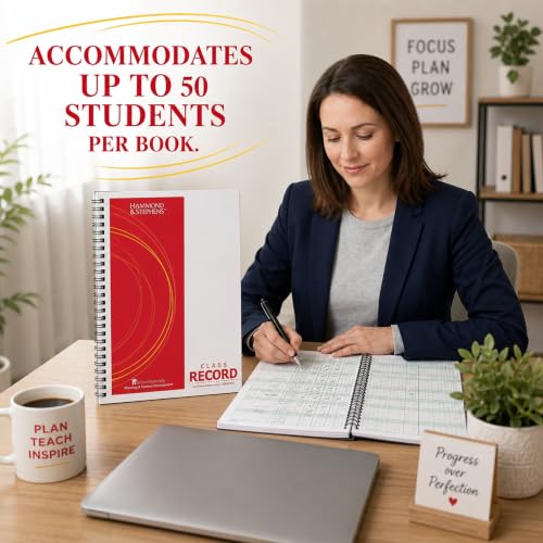"Casafoyer Class Record Book, PolyIce Cover, 50 Students, 9/10 Week | Teacher Record Book for Teachers, 8.5x11, Pack of 2, Class Record Book 50 Names, Gradebook, Attendance Tracker, Elementary School"