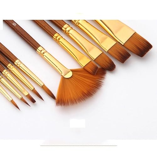 UOHLCX HBJWOV 10pcs Paint Brush Set Nylon Hair Short Rod Painting Brush for Oil Acrylic Watercolor Gouache Art Supplies