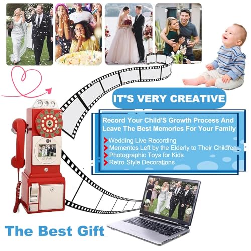 Video Audio Guest Book Phone Retro Eternal Moments- 1080p Hd Video/Audio Recorder with 32/64/128gb Storage,Record Customized Video Audio Messages,for Wedding/Timeless Celebrations,Black64g