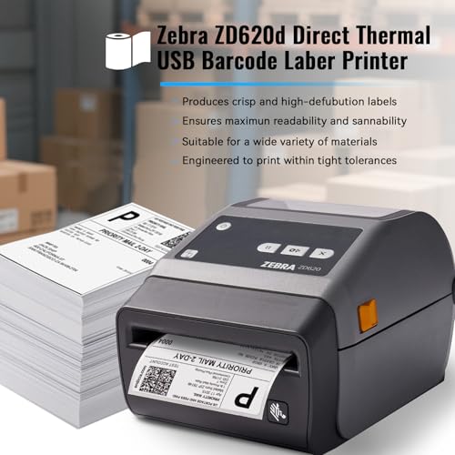 Zebra ZD620d Direct Thermal Desktop Printer 203dpi Print Width 4-Inch with Cutter Bluetooth & Ethernet Serial USB | ZD62042-D21F00EZ