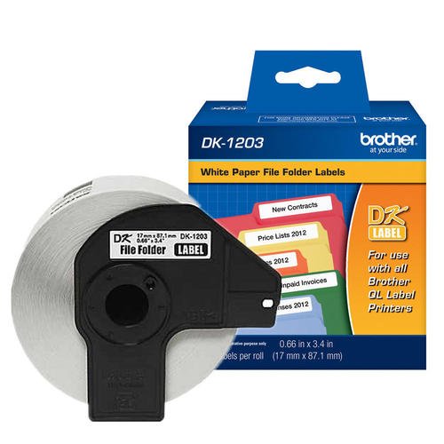 Brother Genuine DK-1203 Die-Cut File Folder Labels, 300 Labels per Roll, 12 Rolls – for Use with QL Label Printers