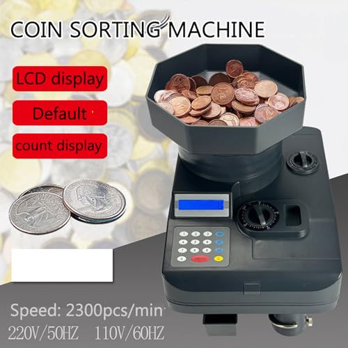 JYXYXSCP 55W Coin Counter Sorter Machine,2300pcs/min Automatic Coin Sorting Machine w/3000pcs Large Capacity,15mm~35mm,LCD Display Coin Dispenser
