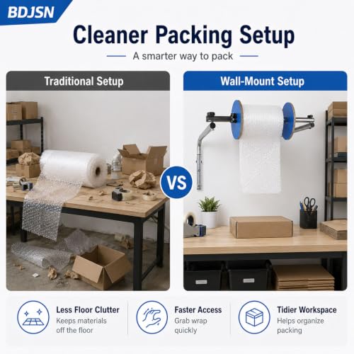 BDJSN Foam Wrap Roll Dispenser, Wall Mount Bubble Cushion Wrap Holder, Galvanized Steel Packaging Film Rack for Shipping Stations, Warehouses, Moving and Packing Workspaces 30cm