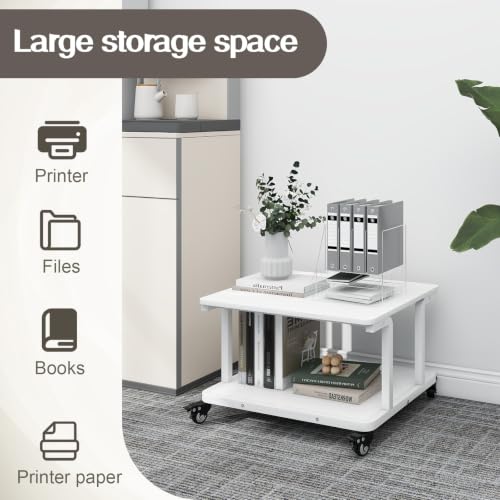 Natwind 2 Tier Laser Printer Stand,24''x20'' Under Desk Printer Cart, White