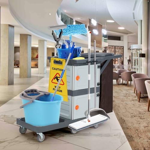 OUTLANE Heavy Duty Service Cart, Multi-Functional Utility Rolling Cart with Wheels, Durable Steel/Plastic Service Cart for Warehouse, Garage, Workshop, Office, Commercial & Industrial Use