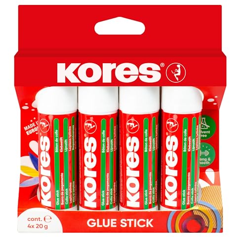 Kores - Glue Stick - Strong Hold White Adhesive Glue, Safe, Non-Toxic - Craft Glue, School Supplies, Aesthetic Stationery, Glue Sticks, Office Supplies, Stick Glue - Multipack of 4 x 20g