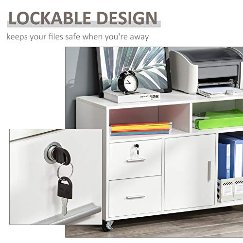 BYLUXA Printer Stand with Storage and Drawer, Mobile Office Cabinet Organizer Desktop on Wheels with 2 Locking Brakes, Rolling File Cart for Home Office Kitchen Living Room