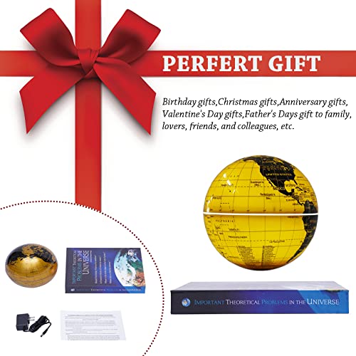 Floating Globe Lamp,6" World Geographic Globes Gold Magnetic Floating Levitating Globe with Lights Home Office Desk Decor Creative Birthday Christmas Gifts,360 Rotating