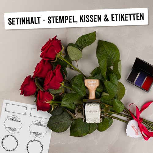 Trodat 158077 Vintage Stamp Special Occasions with 6 German Texts and Ink Pad with 3 Colours