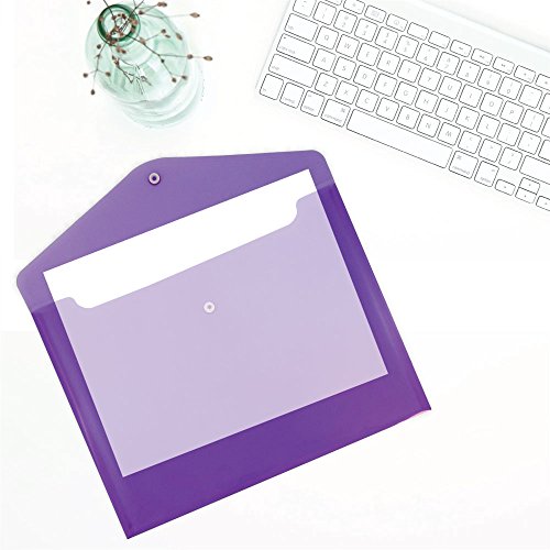JAM PAPER Plastic Envelopes with Snap Closure - Letter Booklet - 9 3/4 x 13 - Purple - 12/Pack