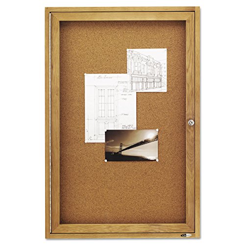 Quartet Bulletin Board, 2' x 3' Enclosed Cork Notice Board, Lockable Swing Door, Oak Finish (363)