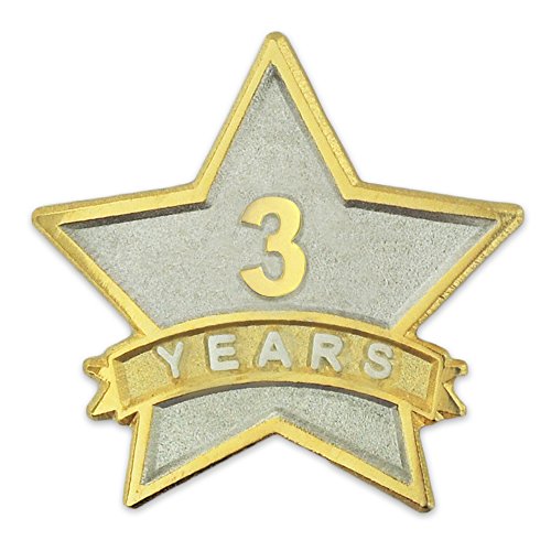 PinMart 3 Year Service Award STAR Lapel Pin - Gold- & Silver-Plated Metal Workplace Reward Pin - 1-30 Years of Service Star Pins for Long Standing Employees or Volunteers - 10 Pack