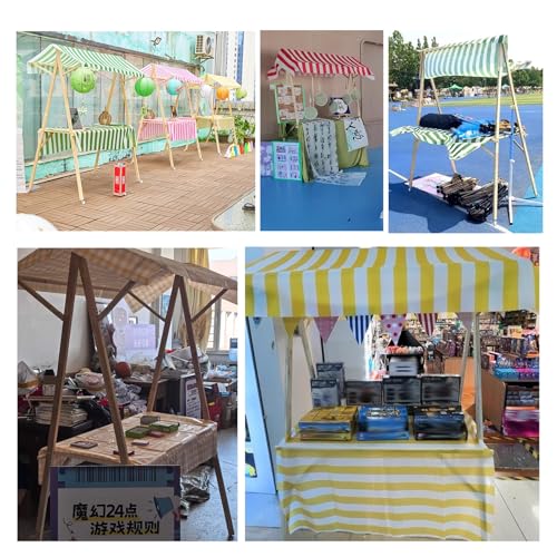 Foldable Market Stalls Display Stand with Canopy, Wooden Business Food Vendor Cart 6 Feet Tall for Street Sale Booth/Craft Show/Festivals Party Decoration(Red 1,Wide 47.2in)