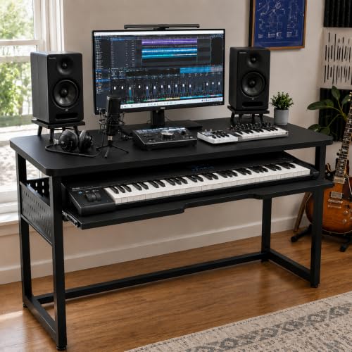 Pddolw Music Studio Desk Piano Desk with Keyboard Tray