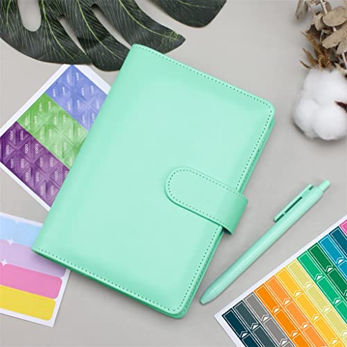 HBJWOV A6 PU Leather Binder Set,Cash Envelopes Planner Organizer for Budgeting,with Binder Pockets,Budget Sheets,Filler Paper,Stickers(D)