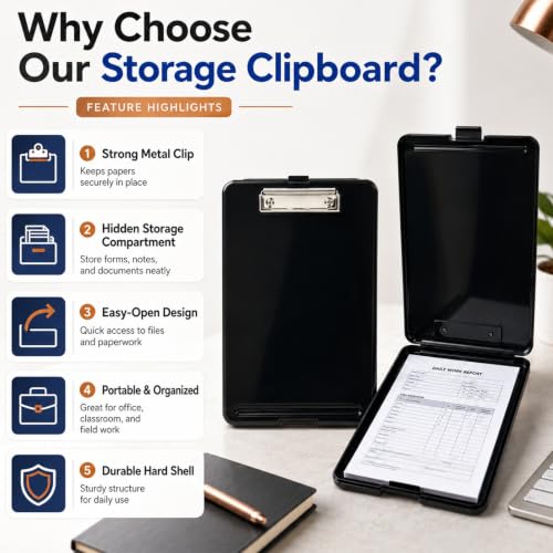 20 Pcs Clipboard with Storage Bulk, Black Storage Clipboard with Pen Holder