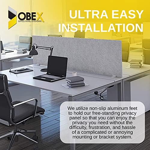 OBEX Free Standing Desk PET Privacy Screen, Table Top Home & Office Furniture Partitions and Dividers, Portable Workstation Freestanding Panels, 24" x 60" Shadow