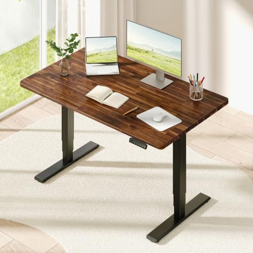SANODESK Solid Acacia Wood Standing Desk Dual Motor 55.1"x27.6" Brown/Black