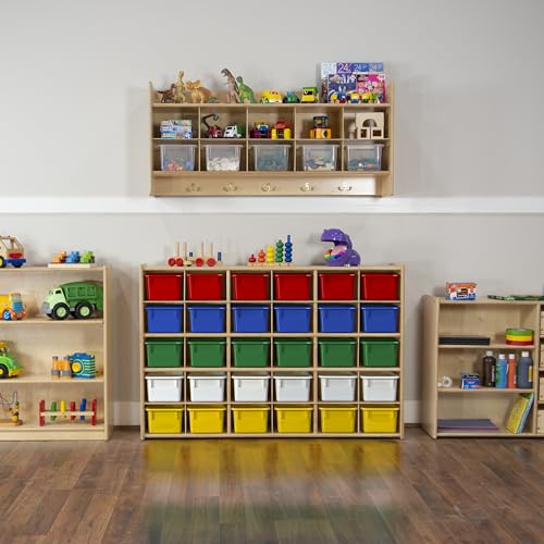 Wood Designs Cubby Storage Bin, Heavy Duty Plastic Containers for Kids Assorted Cubby Tray Set of 30