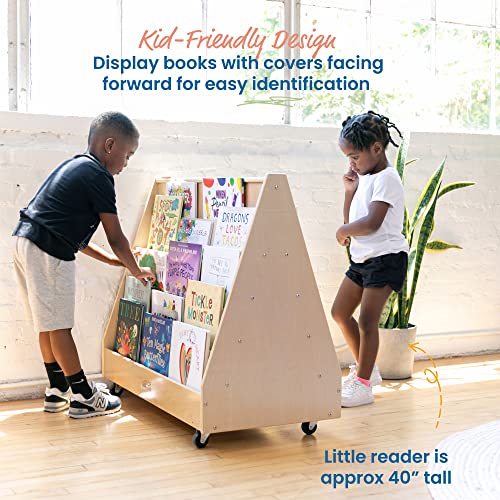 ECR4Kids Mobile Double-Sided 10-Shelf Wooden Book Display, Natural
