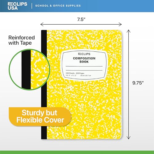 Composition Notebook Wide Ruled Composition Notebooks Bulk Yellow Marble Hard Cover Wide Ruled Notebook Paper Note Books For Schools Marble Composition Books 100 Sheets 200 Pages 9.75” x 7.25” (48 Pack, Yellow)