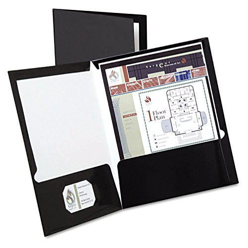Oxford 51706 Laminated Portfolio, 2-Pocket, LTR, 100 Sht Cap, 25/BX, BK